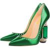 imageFSJ Women Bridal Pointed Toe Chunky Block High Heel Crystal Pumps Slip on Wedding Thick Comfort Evening Dress Studded Rivets ShoesGreen Matte Leather