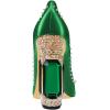 imageFSJ Women Bridal Pointed Toe Chunky Block High Heel Crystal Pumps Slip on Wedding Thick Comfort Evening Dress Studded Rivets ShoesGreen Matte Leather