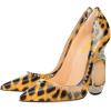 imageFSJ Women Bridal Pointed Toe Chunky Block High Heel Crystal Pumps Slip on Wedding Thick Comfort Evening Dress Studded Rivets ShoesLeopard Print