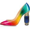 imageFSJ Women Bridal Pointed Toe Chunky Block High Heel Crystal Pumps Slip on Wedding Thick Comfort Evening Dress Studded Rivets ShoesMulticolor