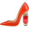 imageFSJ Women Bridal Pointed Toe Chunky Block High Heel Crystal Pumps Slip on Wedding Thick Comfort Evening Dress Studded Rivets ShoesOrange