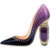 imageFSJ Women Bridal Pointed Toe Chunky Block High Heel Crystal Pumps Slip on Wedding Thick Comfort Evening Dress Studded Rivets ShoesPurple Gradient