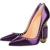 imageFSJ Women Bridal Pointed Toe Chunky Block High Heel Crystal Pumps Slip on Wedding Thick Comfort Evening Dress Studded Rivets ShoesPurple Matte Leather