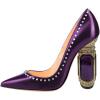 imageFSJ Women Bridal Pointed Toe Chunky Block High Heel Crystal Pumps Slip on Wedding Thick Comfort Evening Dress Studded Rivets ShoesPurple Matte Leather