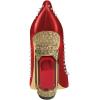 imageFSJ Women Bridal Pointed Toe Chunky Block High Heel Crystal Pumps Slip on Wedding Thick Comfort Evening Dress Studded Rivets ShoesRed Matte Leather