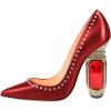 imageFSJ Women Bridal Pointed Toe Chunky Block High Heel Crystal Pumps Slip on Wedding Thick Comfort Evening Dress Studded Rivets ShoesRed Matte Leather