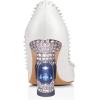 imageFSJ Women Bridal Pointed Toe Chunky Block High Heel Crystal Pumps Slip on Wedding Thick Comfort Evening Dress Studded Rivets ShoesWhitepu 10cm