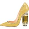 imageFSJ Women Bridal Pointed Toe Chunky Block High Heel Crystal Pumps Slip on Wedding Thick Comfort Evening Dress Studded Rivets ShoesYellow