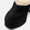 imageFSJ Women Comfort Platform Mules with Shearling Trim Suede Closed Round Toe Chunky High Heel Slip On Fashion Clogs Size 416 USBlack