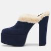 imageFSJ Women Comfort Platform Mules with Shearling Trim Suede Closed Round Toe Chunky High Heel Slip On Fashion Clogs Size 416 USBlue