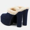 imageFSJ Women Comfort Platform Mules with Shearling Trim Suede Closed Round Toe Chunky High Heel Slip On Fashion Clogs Size 416 USBlue