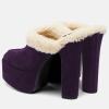 imageFSJ Women Comfort Platform Mules with Shearling Trim Suede Closed Round Toe Chunky High Heel Slip On Fashion Clogs Size 416 USPurple