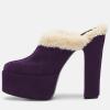 imageFSJ Women Comfort Platform Mules with Shearling Trim Suede Closed Round Toe Chunky High Heel Slip On Fashion Clogs Size 416 USPurple