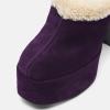imageFSJ Women Comfort Platform Mules with Shearling Trim Suede Closed Round Toe Chunky High Heel Slip On Fashion Clogs Size 416 USPurple