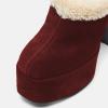imageFSJ Women Comfort Platform Mules with Shearling Trim Suede Closed Round Toe Chunky High Heel Slip On Fashion Clogs Size 416 USRed