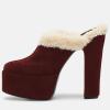 imageFSJ Women Comfort Platform Mules with Shearling Trim Suede Closed Round Toe Chunky High Heel Slip On Fashion Clogs Size 416 USRed
