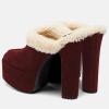 imageFSJ Women Comfort Platform Mules with Shearling Trim Suede Closed Round Toe Chunky High Heel Slip On Fashion Clogs Size 416 USRed