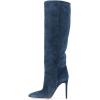 imageFSJ Women Comfy High Stiletto Heel Knee High Long Boots Closed Pointed Toe Pull On Classic Party Stretch Shoes Size 415 USDark Blue