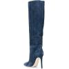 imageFSJ Women Comfy High Stiletto Heel Knee High Long Boots Closed Pointed Toe Pull On Classic Party Stretch Shoes Size 415 USDark Blue