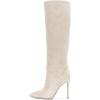 imageFSJ Women Comfy High Stiletto Heel Knee High Long Boots Closed Pointed Toe Pull On Classic Party Stretch Shoes Size 415 USWhite