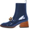 imageFSJ Women Fashion Chain Square Toe Block Mid Heel Ankle Boots Classic Side Zipper Casual Walking Ladies Shoes Size 415 USBlue