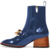 imageFSJ Women Fashion Chain Square Toe Block Mid Heel Ankle Boots Classic Side Zipper Casual Walking Ladies Shoes Size 415 USBlue