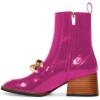 imageFSJ Women Fashion Chain Square Toe Block Mid Heel Ankle Boots Classic Side Zipper Casual Walking Ladies Shoes Size 415 USFuchsia