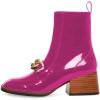 imageFSJ Women Fashion Chain Square Toe Block Mid Heel Ankle Boots Classic Side Zipper Casual Walking Ladies Shoes Size 415 USFuchsia