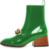 imageFSJ Women Fashion Chain Square Toe Block Mid Heel Ankle Boots Classic Side Zipper Casual Walking Ladies Shoes Size 415 USGreen