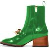 imageFSJ Women Fashion Chain Square Toe Block Mid Heel Ankle Boots Classic Side Zipper Casual Walking Ladies Shoes Size 415 USGreen