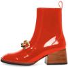imageFSJ Women Fashion Chain Square Toe Block Mid Heel Ankle Boots Classic Side Zipper Casual Walking Ladies Shoes Size 415 USOrangered