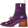 imageFSJ Women Fashion Chain Square Toe Block Mid Heel Ankle Boots Classic Side Zipper Casual Walking Ladies Shoes Size 415 USPurple