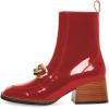 imageFSJ Women Fashion Chain Square Toe Block Mid Heel Ankle Boots Classic Side Zipper Casual Walking Ladies Shoes Size 415 USRed