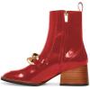 imageFSJ Women Fashion Chain Square Toe Block Mid Heel Ankle Boots Classic Side Zipper Casual Walking Ladies Shoes Size 415 USRed