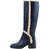 imageFSJ Women Fashion Knee High Round Toe Mid Chunky Block Heel Riding Dress Winter Wool Spring Shaft BootsBlue