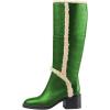 imageFSJ Women Fashion Knee High Round Toe Mid Chunky Block Heel Riding Dress Winter Wool Spring Shaft BootsGreen
