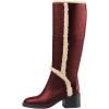 imageFSJ Women Fashion Knee High Round Toe Mid Chunky Block Heel Riding Dress Winter Wool Spring Shaft BootsRed Wine