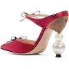 imageFSJ Women Pointed Toe with Two Bows Mules Perals High Heel Sandal Slip On Sexy Backless Summer Slides Ladies Party Dress Shoes Size 416 USRed