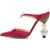 imageFSJ Women Pointed Toe with Two Bows Mules Perals High Heel Sandal Slip On Sexy Backless Summer Slides Ladies Party Dress Shoes Size 416 USRed