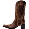 imageFSJ Women Retro Western Cowboy Boots with Studded Square Toe Stylish Low Block Heel Leather Cowgirl MidCalf Boots Shoes Size 416 USBrown
