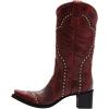 imageFSJ Women Retro Western Cowboy Boots with Studded Square Toe Stylish Low Block Heel Leather Cowgirl MidCalf Boots Shoes Size 416 USRed