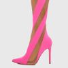imageFSJ Women Sexy Pointed Toe Thigh High Boots Ladies Elastic Mesh Multicolor Over the Knee Boots Stretch Stiletto High Heel Long Nightclub Party Dress Shoes Size 416 USPink