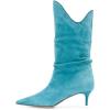 imageFSJ Women Slouchy Mid Calf Boots Pointed Toe Slim Stiletto High Heel Under Knee Boots V Cut Pointed Toe Pull On Winter Dress Shoe Size 415 USBlue