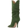 imageFSJ Women Slouchy Mid Calf Boots Pointed Toe Slim Stiletto High Heel Under Knee Boots V Cut Pointed Toe Pull On Winter Dress Shoe Size 415 USGreen