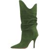 imageFSJ Women Slouchy Mid Calf Boots Pointed Toe Slim Stiletto High Heel Under Knee Boots V Cut Pointed Toe Pull On Winter Dress Shoe Size 415 USGreen