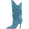 imageFSJ Women Slouchy Mid Calf Boots Pointed Toe Slim Stiletto High Heel Under Knee Boots V Cut Pointed Toe Pull On Winter Dress Shoe Size 415 USLight Blue