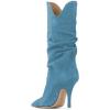imageFSJ Women Slouchy Mid Calf Boots Pointed Toe Slim Stiletto High Heel Under Knee Boots V Cut Pointed Toe Pull On Winter Dress Shoe Size 415 USLight Blue