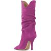 imageFSJ Women Slouchy Mid Calf Boots Pointed Toe Slim Stiletto High Heel Under Knee Boots V Cut Pointed Toe Pull On Winter Dress Shoe Size 415 USPurple