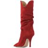 imageFSJ Women Slouchy Mid Calf Boots Pointed Toe Slim Stiletto High Heel Under Knee Boots V Cut Pointed Toe Pull On Winter Dress Shoe Size 415 USRed