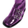 imageFSJ Women Studded Knee High Boots Side Zipper Motorcycle Riding Boot Square Toe Chunky Mid Heel Metal Buckle Strap Fashion Fall Winter Shoes Size 416 USPurple
